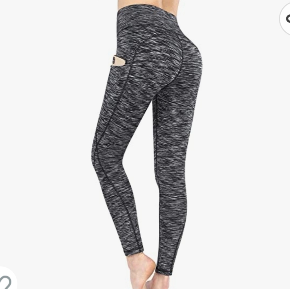 Phisockat Space Dye Black High Waist Yoga Pants with Pockets and Tummy Control - Picture 3 of 12